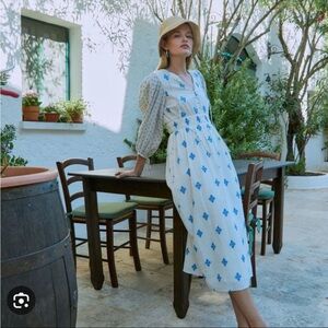 HUNTER BELL Blue and White Midi Dress